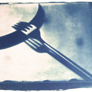 analogue cyanotype image depicting a fork